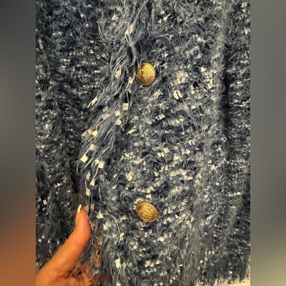L’AGENCE Azure Fringe Cardigan Blazer in Blue Multi Medium - Picture 10 of 14
